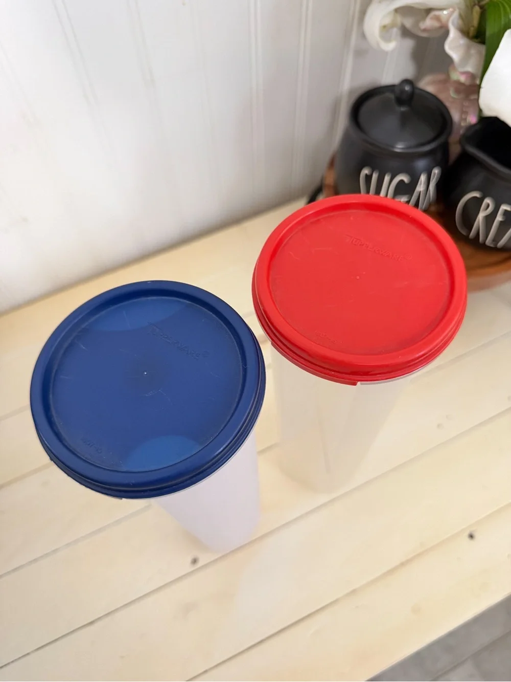 Vintage Tupperware Spaghetti Keepers Pasta Storage Containers Set of 2 Red Blue